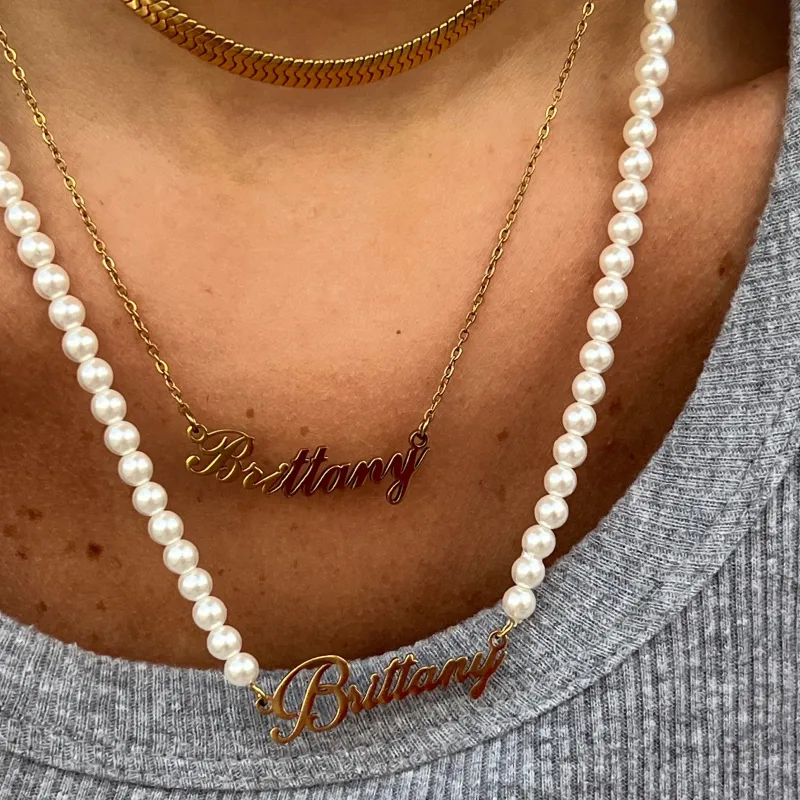 Custom/Personalized Pearl Nameplate Necklace^Evry Jewels Hot