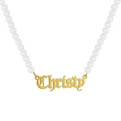 Custom/Personalized Pearl Nameplate Necklace^Evry Jewels Hot