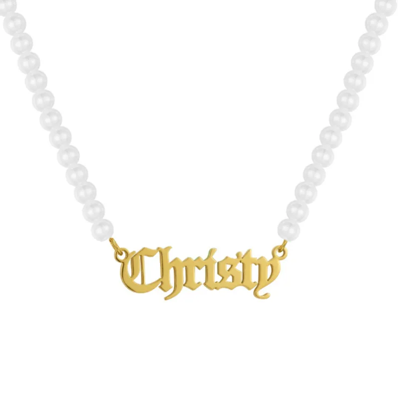 Custom/Personalized Pearl Nameplate Necklace^Evry Jewels Hot