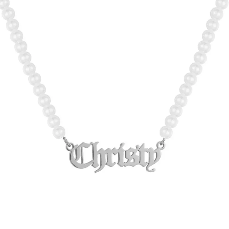 Custom/Personalized Pearl Nameplate Necklace^Evry Jewels Hot