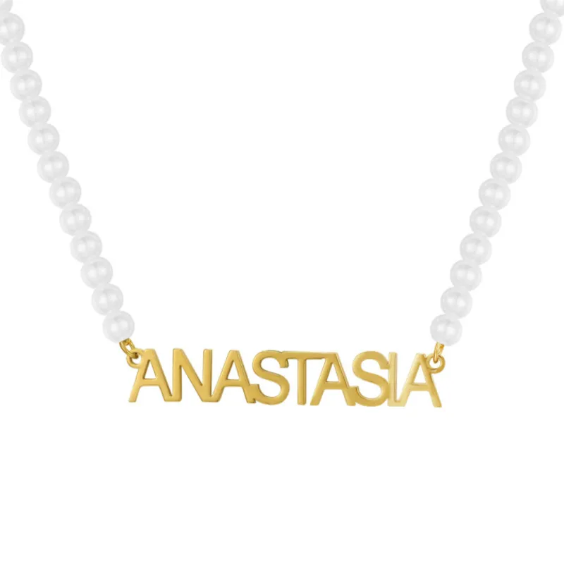 Custom/Personalized Pearl Nameplate Necklace^Evry Jewels Hot